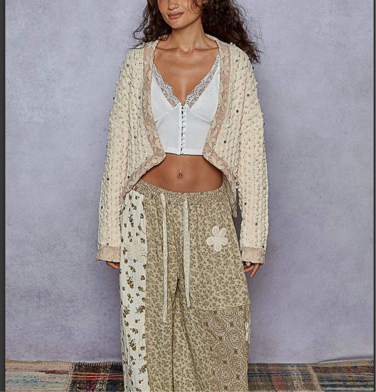 Cream With Taupe Trim Cardigan Pol