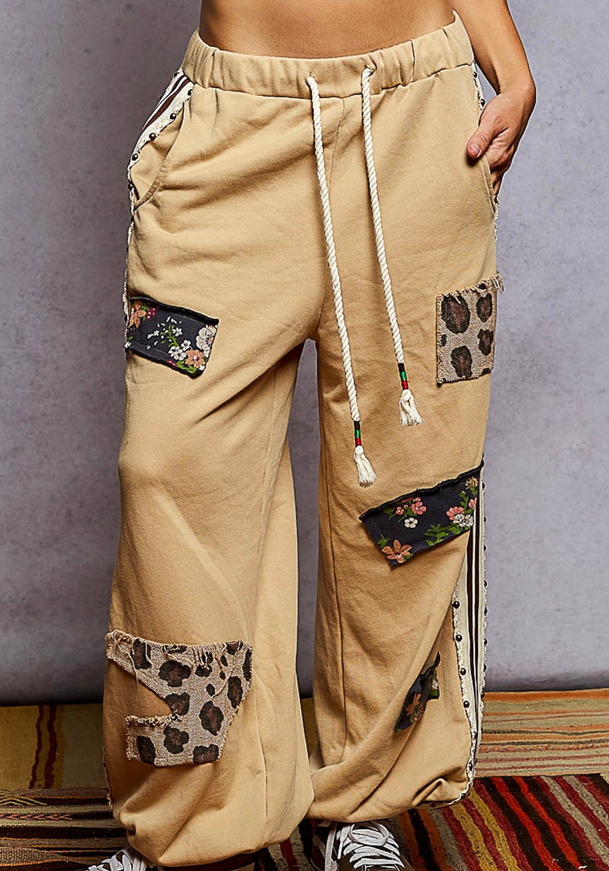 Tan and Maroon Stripe Joggers Pol