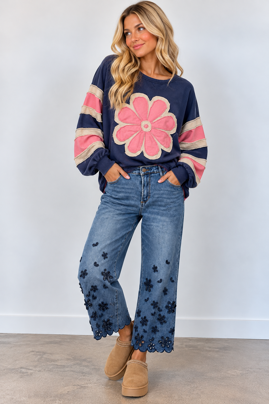 Sage & Fig ST8059 Navy Groovy Bloom Pullover