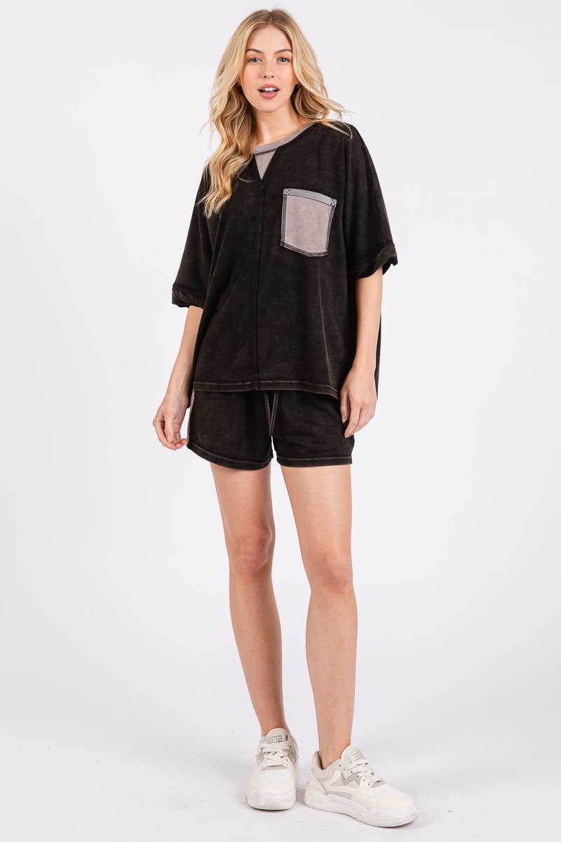 MINERAL WASHED SCUBA TOP AND SHORTS SET
