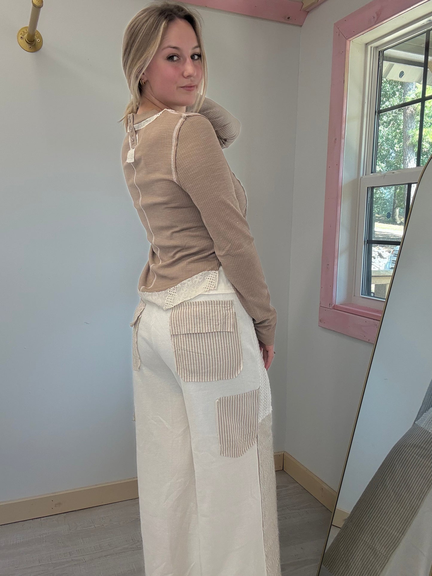 Mocha Lace Long Sleeve Top Pol