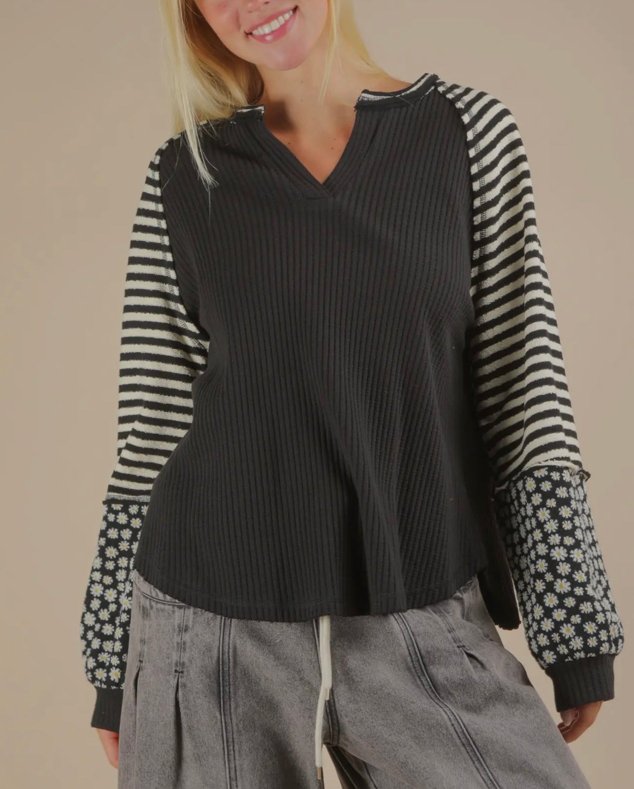 Black Stripe and Flower Sleeve Very J