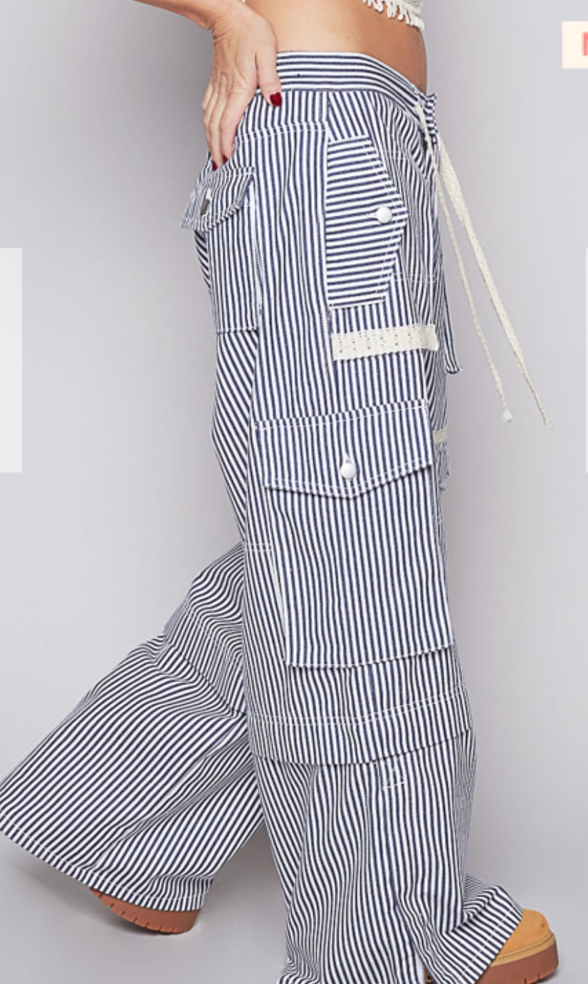 Blue and White Pin Stripe Pants
