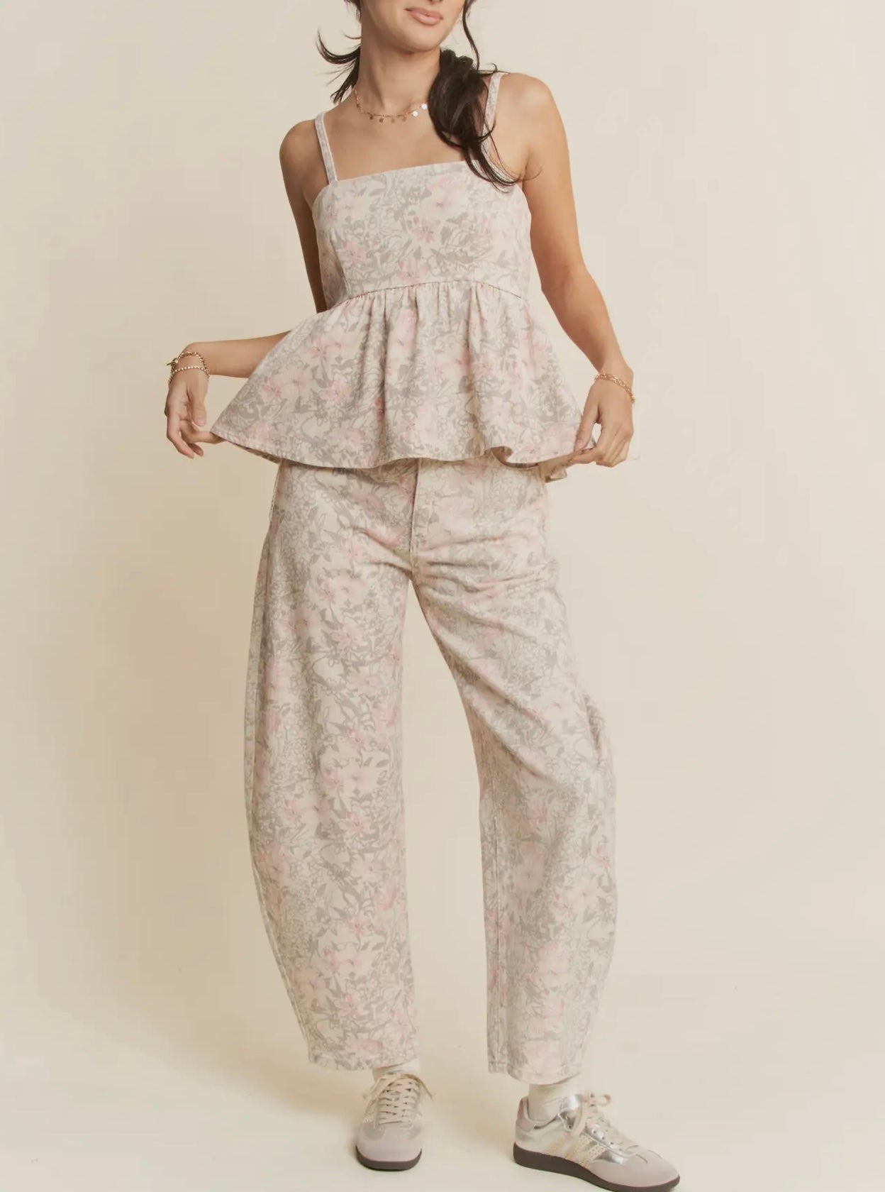 The Davi Ivory Floral Strap baby Doll Top