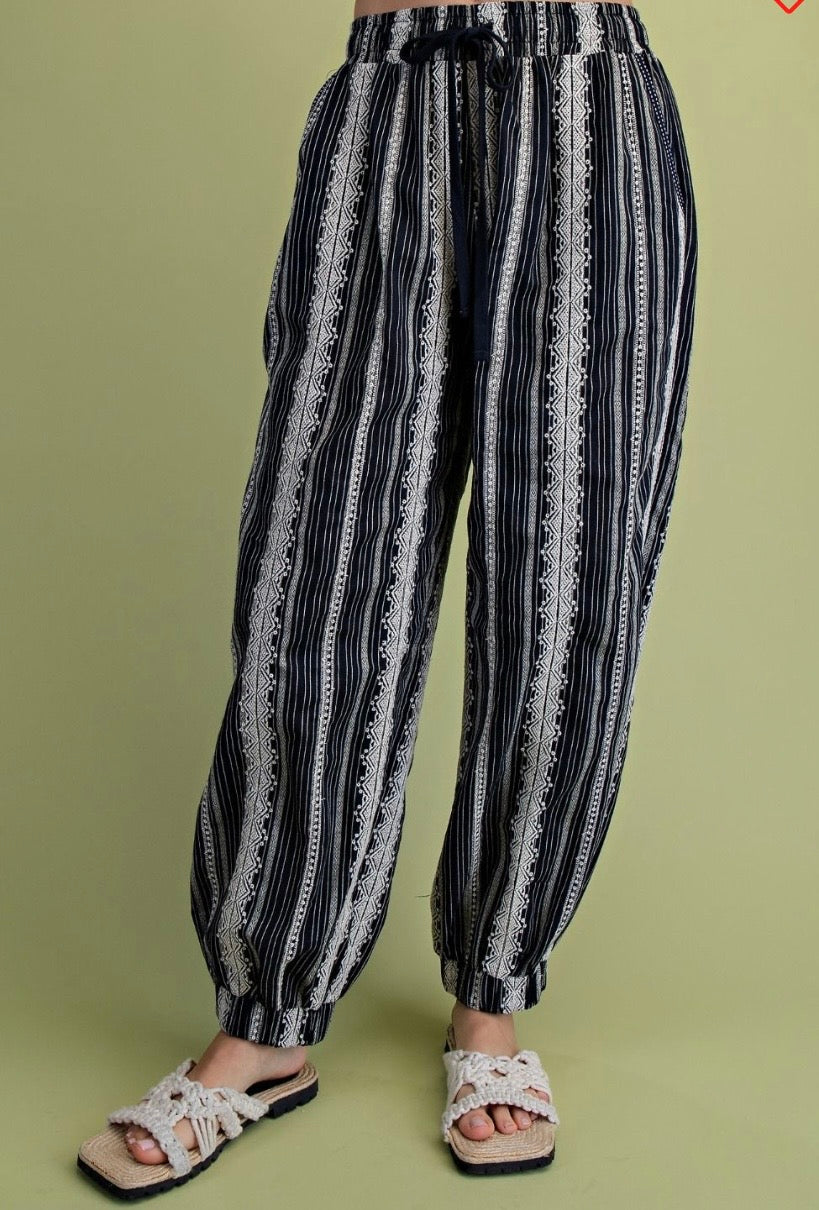 Black Stripe Linen Joggers
