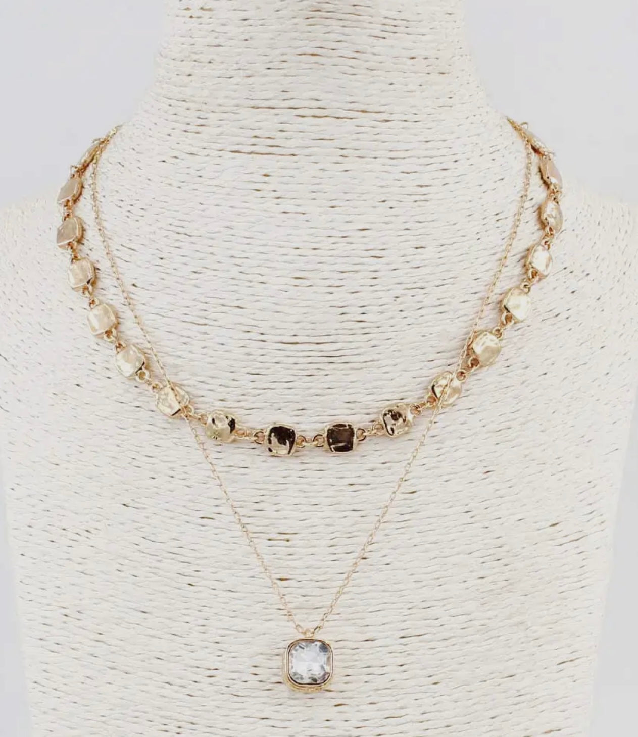 Hammered 2 Layer Drop Necklace.