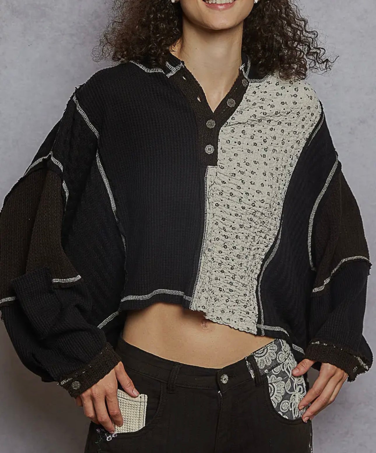 Black Midnight Floral Pol