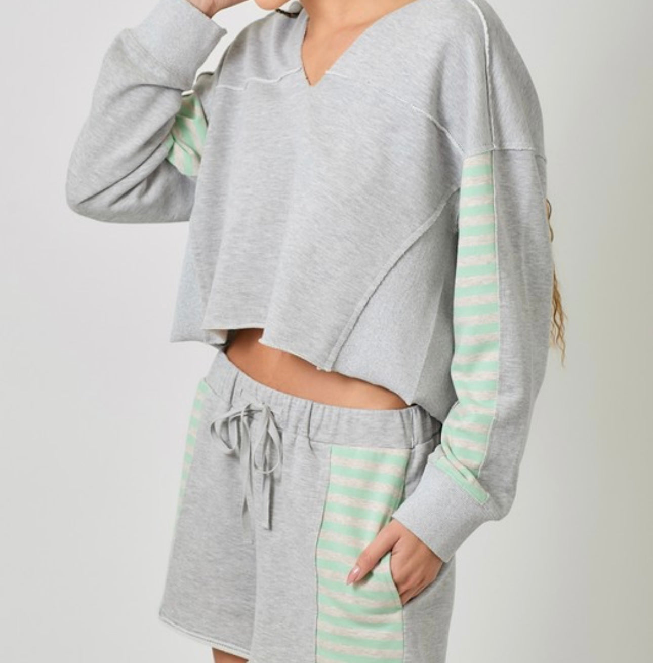 Gray and Lime Terry Hoodie