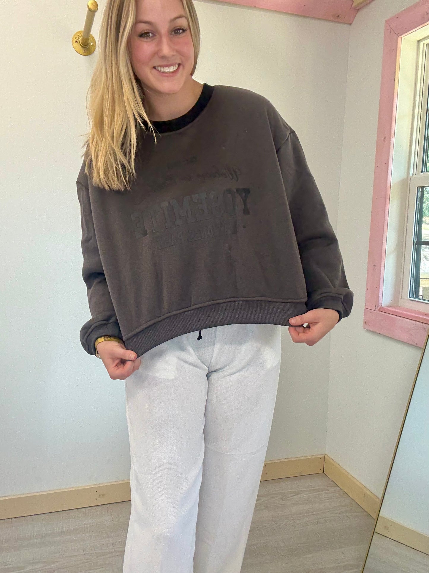Charcoal Yosemite Crewneck Sweatshirt Cropped