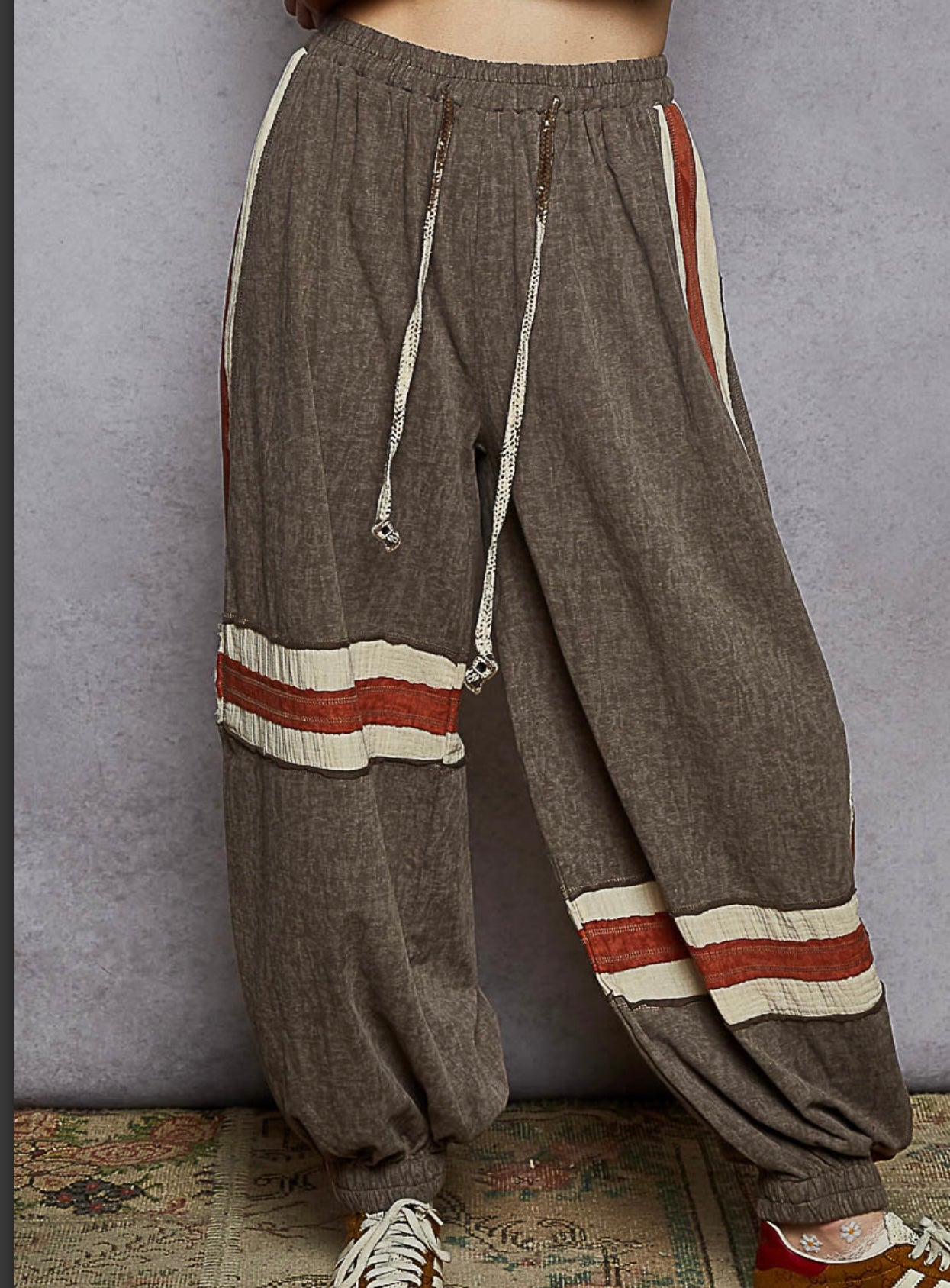 Charcoal Cream Red Stripe Joggers
