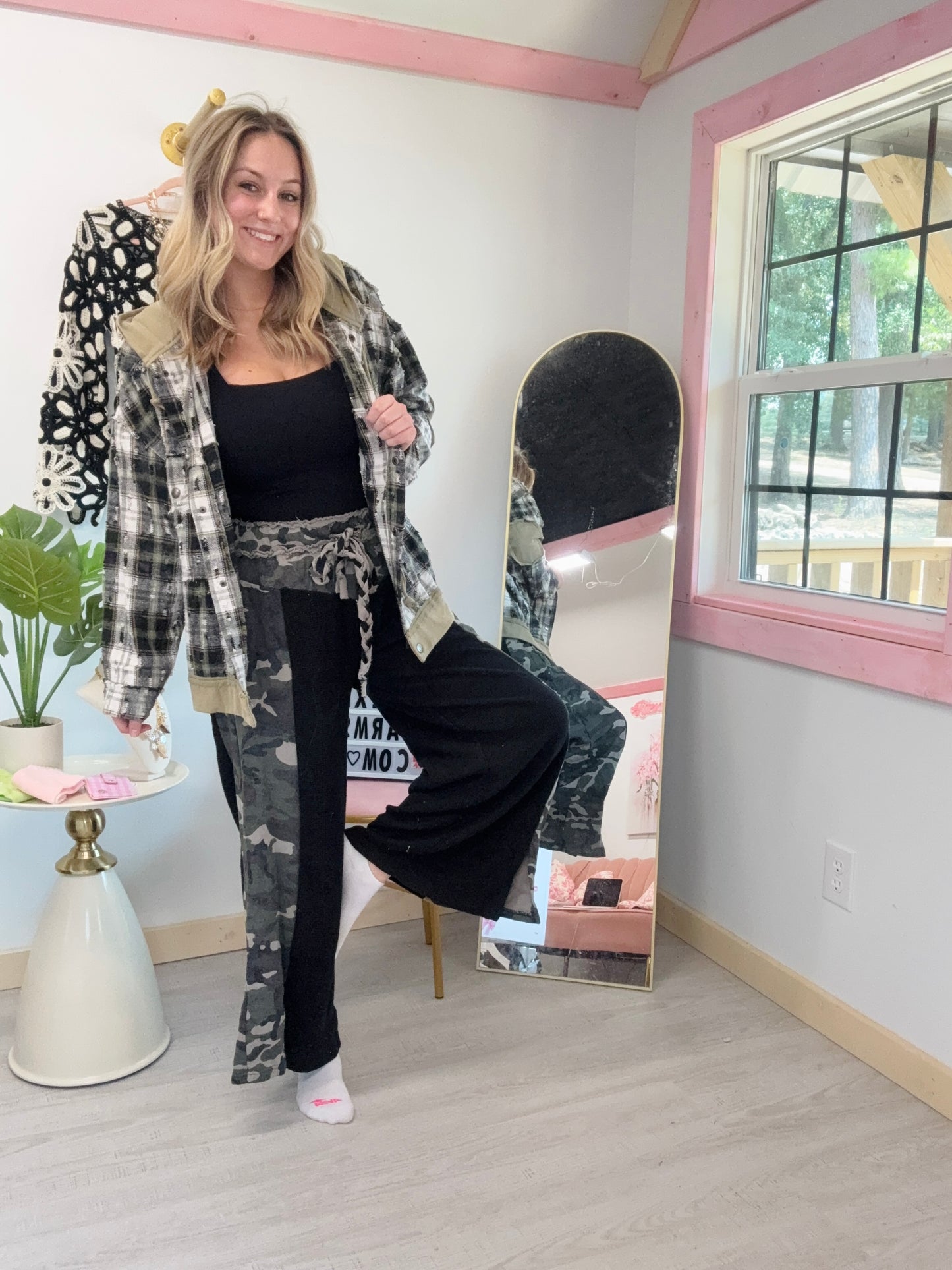 Olive Black Plaid Hoodie