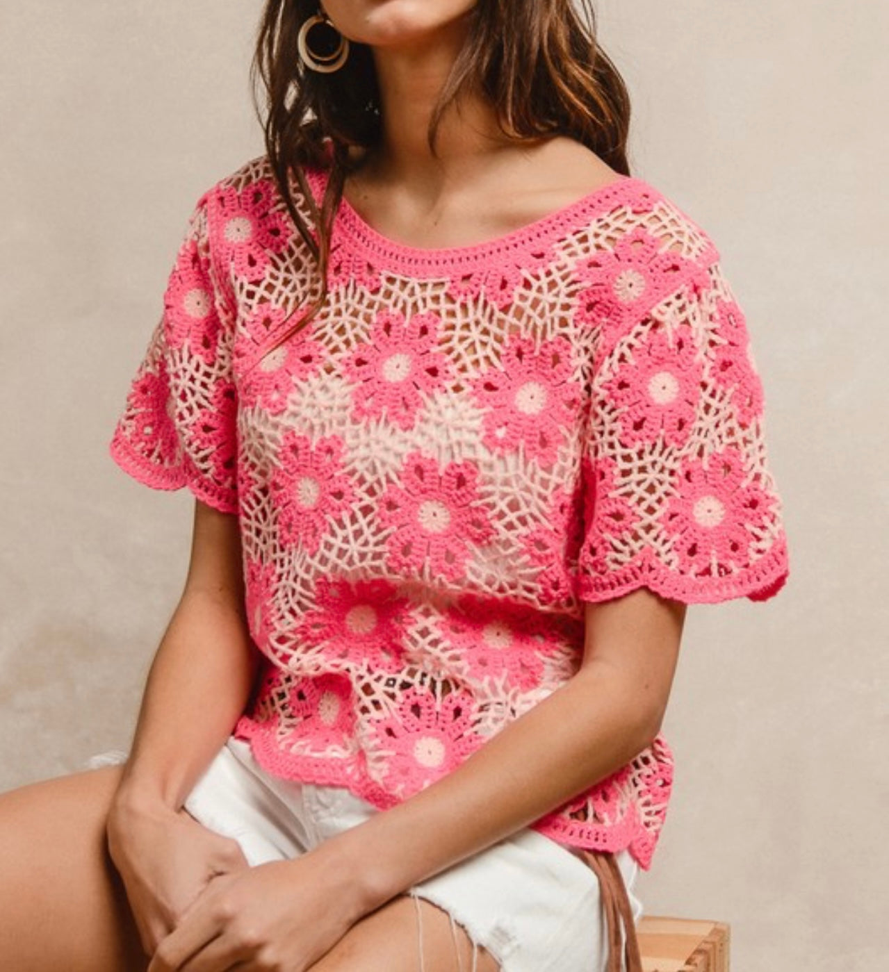 Pink Crochet Flower Top