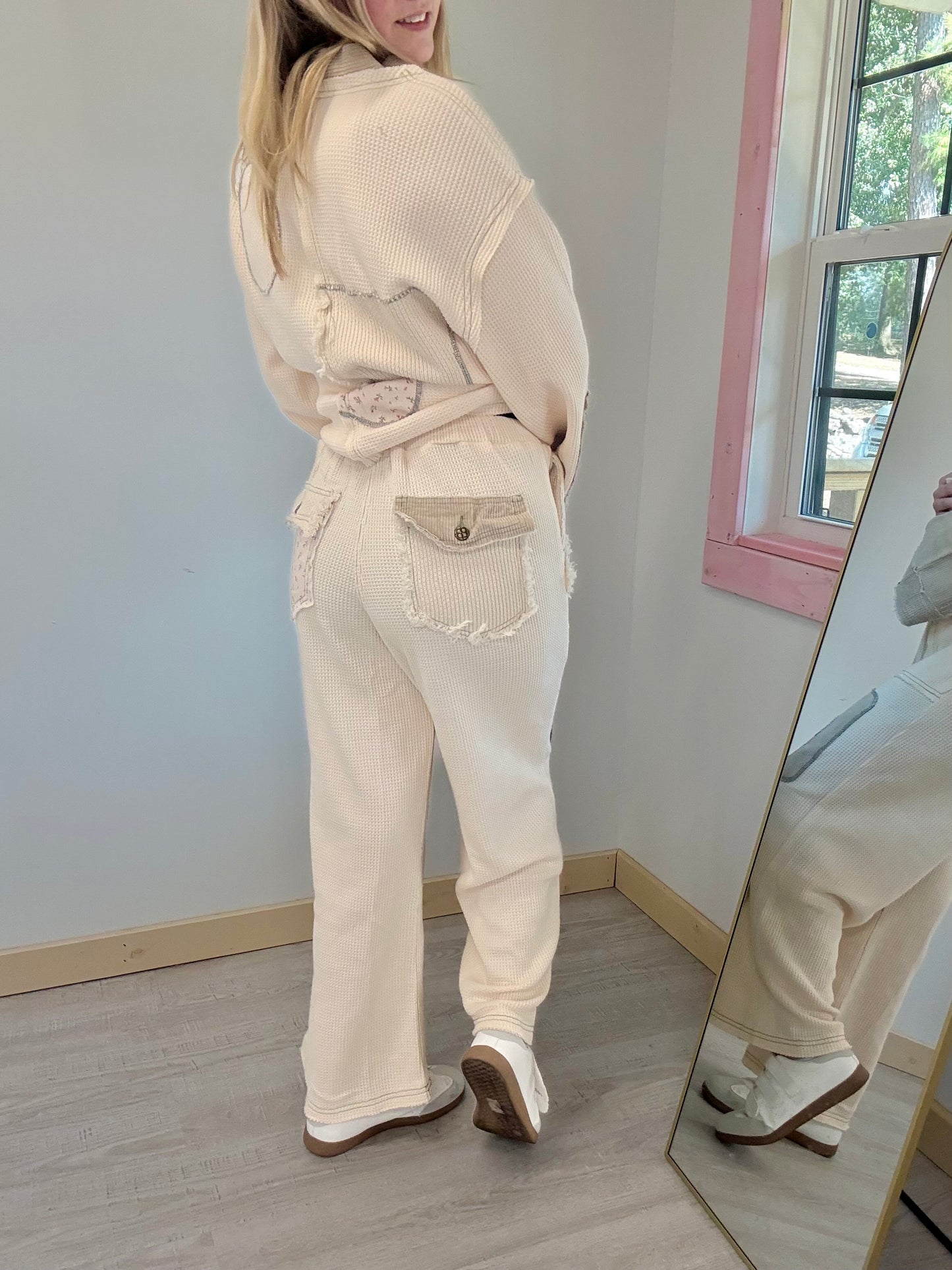 Cream Thermal Patch Pants
