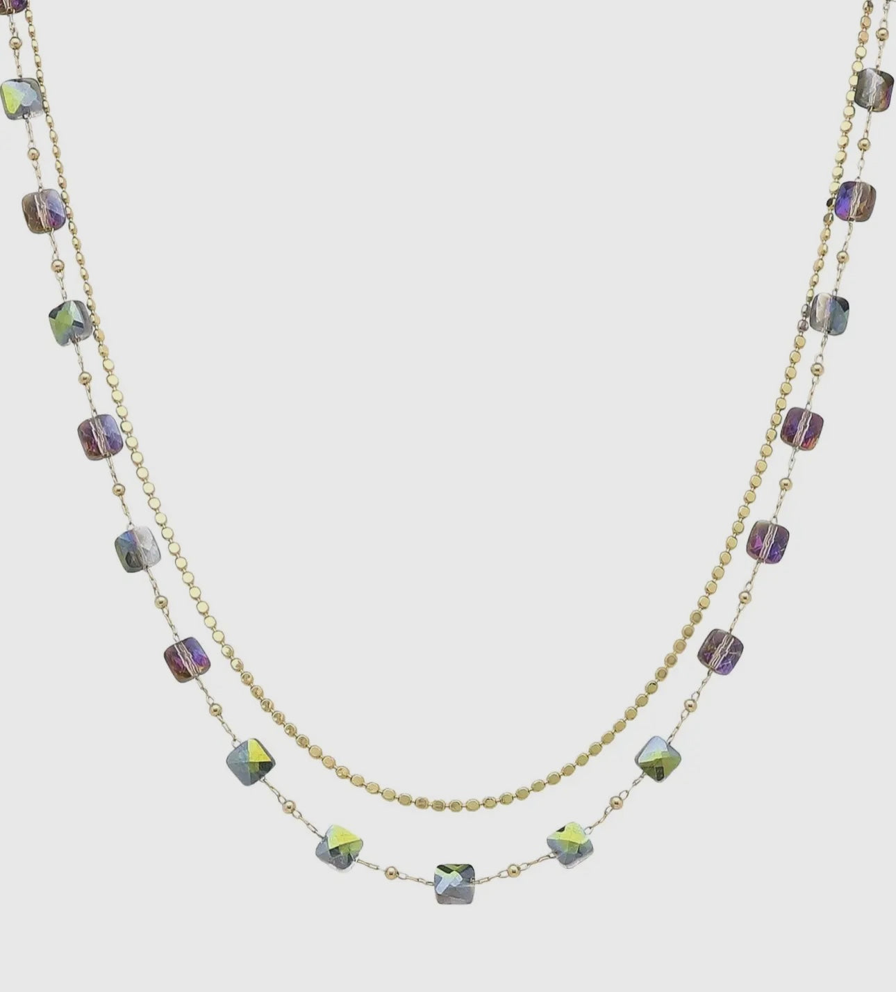 Gold and Green Iridescent Layered Necklace