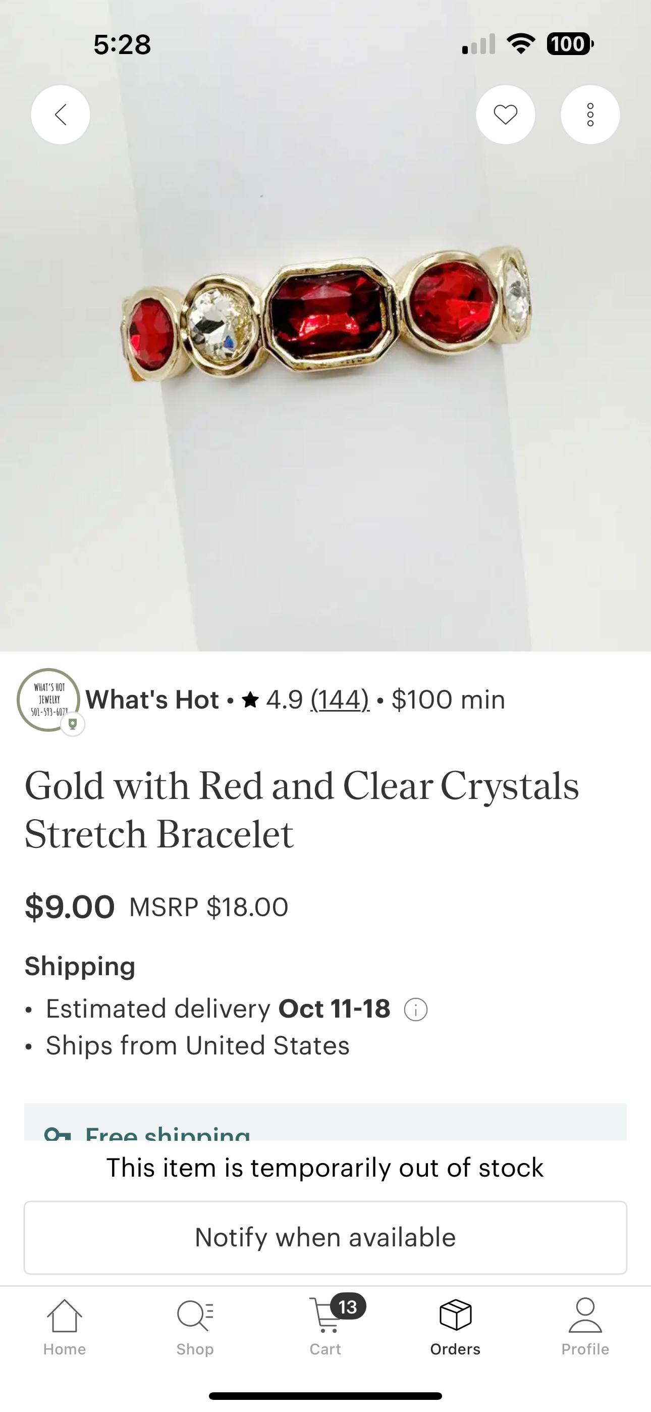 Gold and Red Bracelet