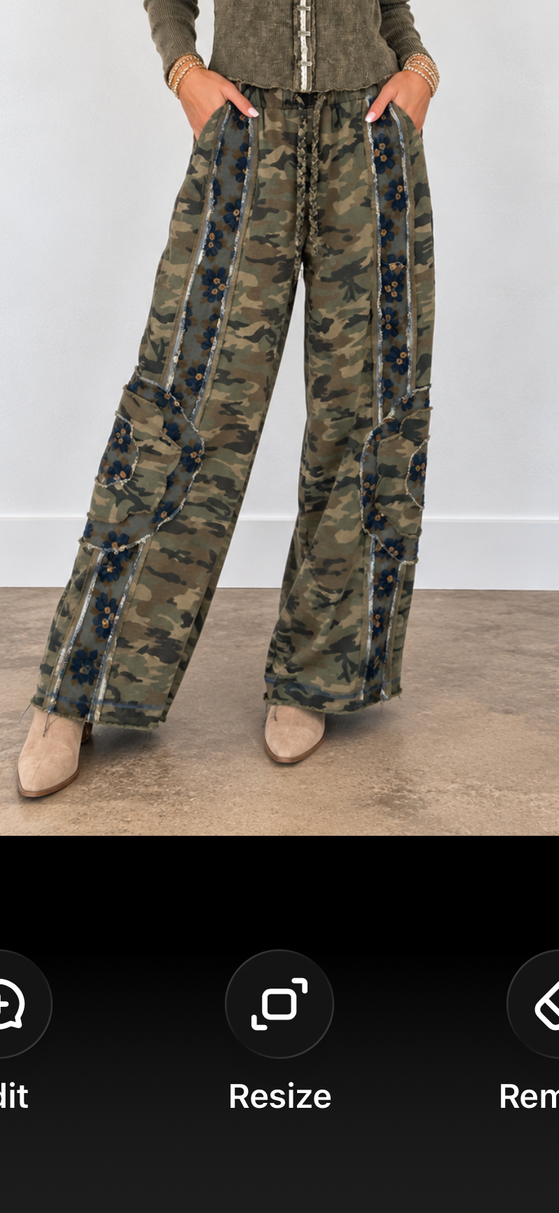 Pol Vintage Camouflage Floral Patchwork Frayed Wide Leg Pants
