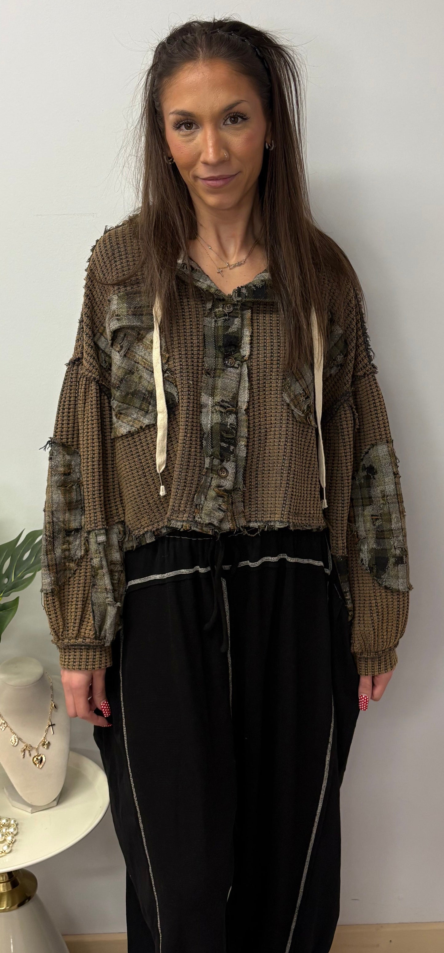 Charcoal Multi Button Up Top