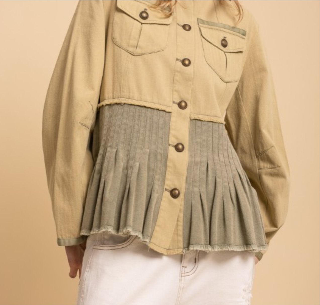 Olive Mineral Wash Pleated Shacket