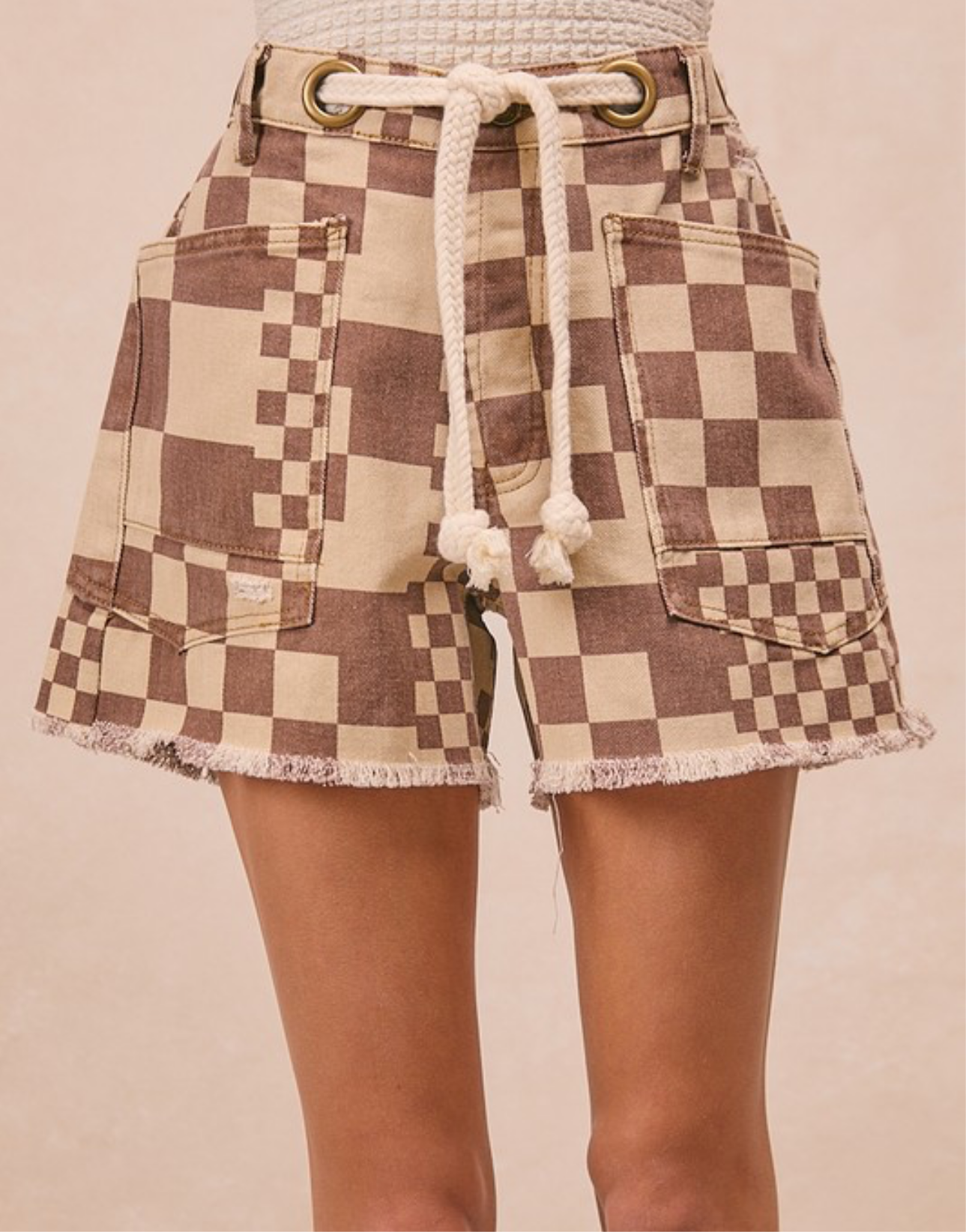 Brown and Cream Checked Shorts