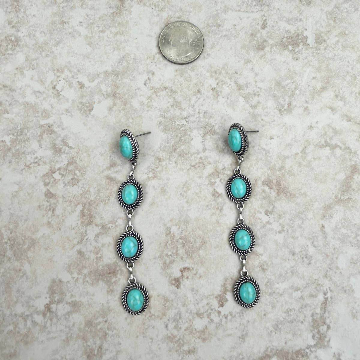 ER221115-04-BLUE 4 tiers blue turquoise stone dangle Earring