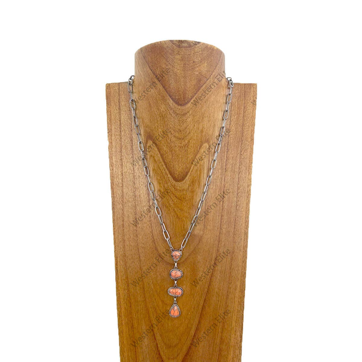 NKY231115-05-BLUE 22 inches silver metal chain with four blue turquoise stone teardrops Necklace
