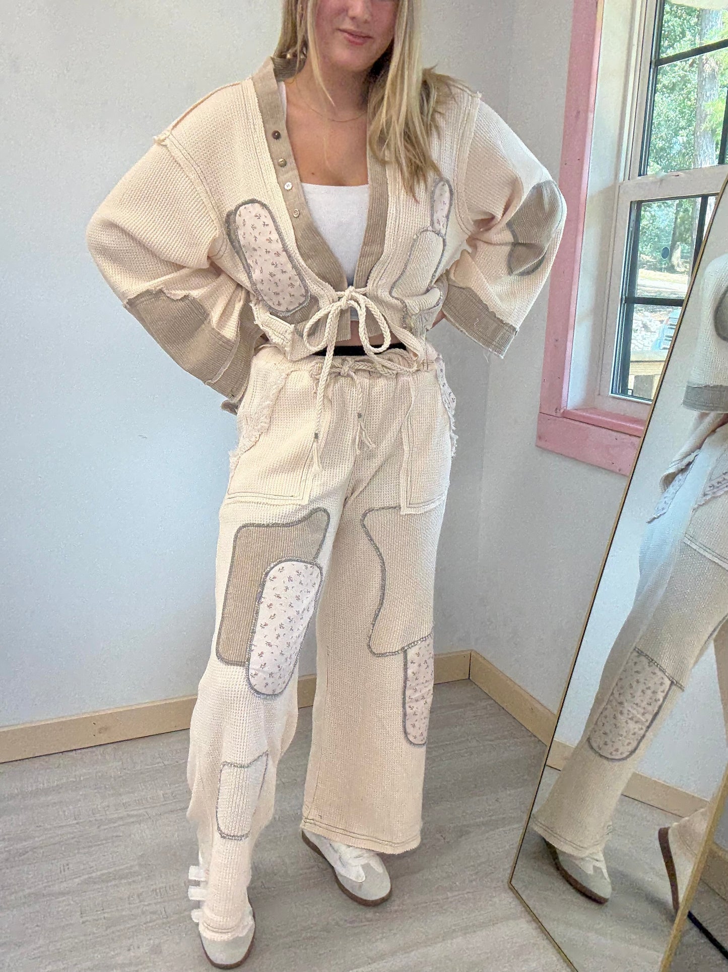 Cream Thermal Patch Pants