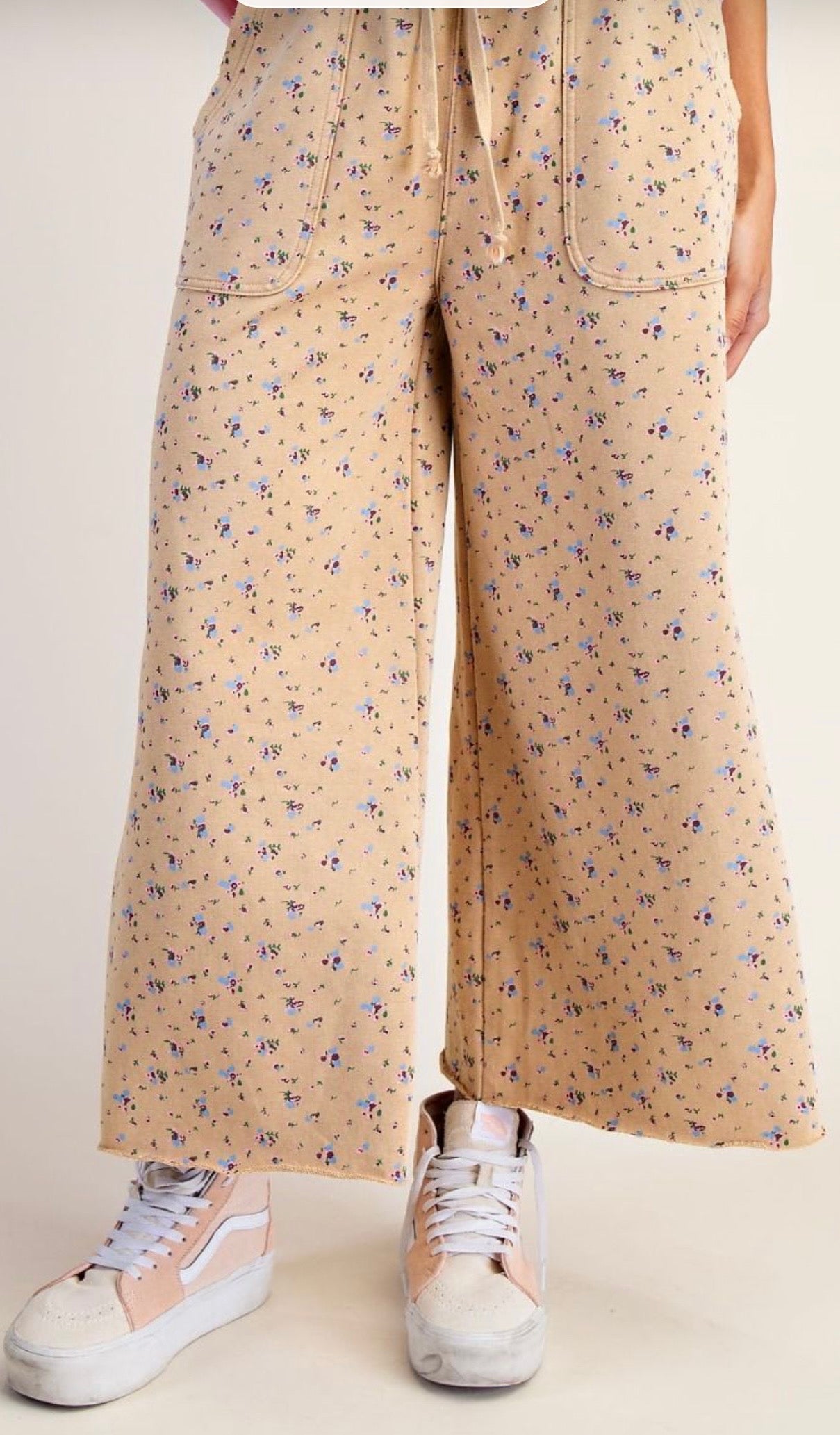 Tan Floral Easel Pants
