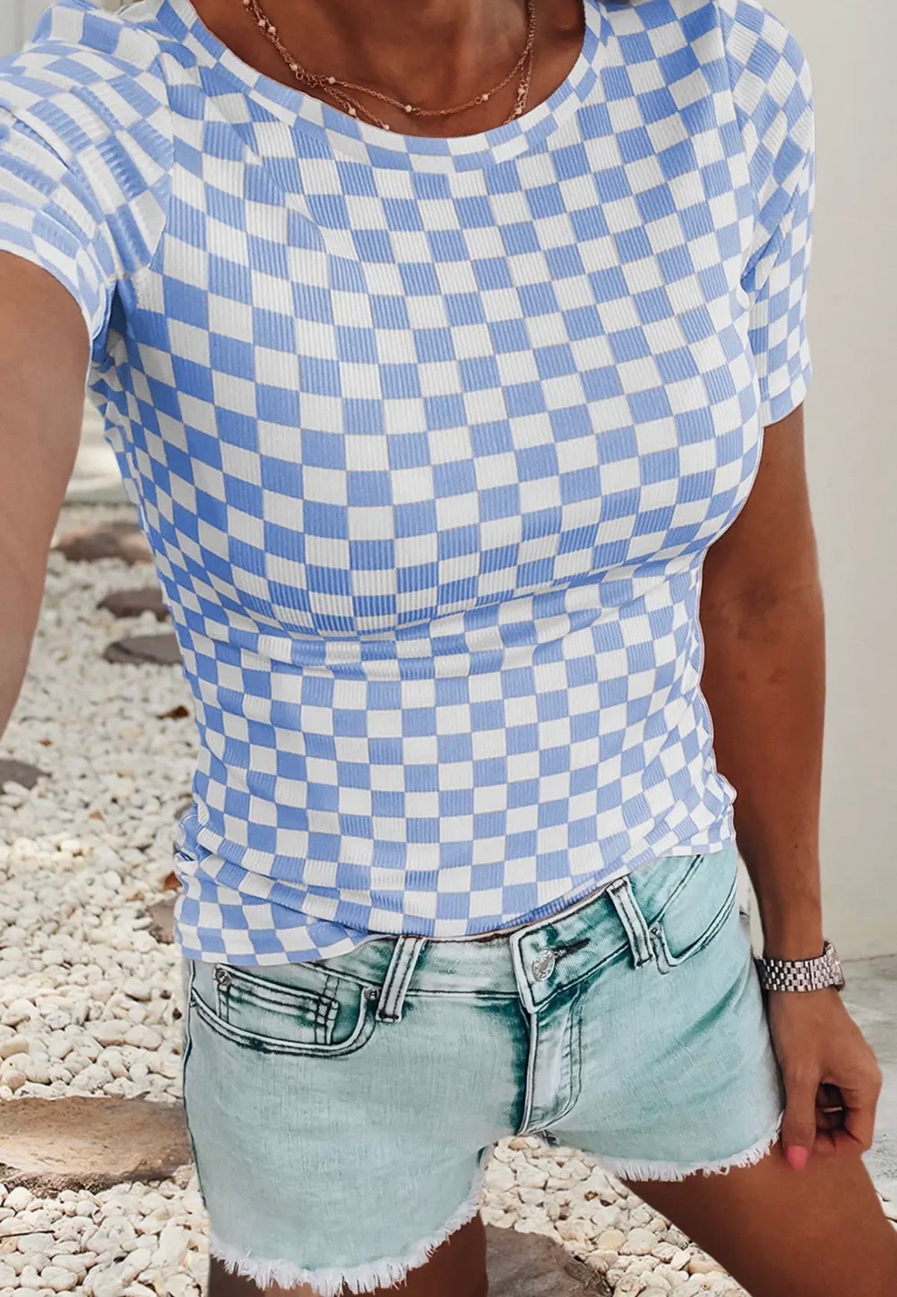 Blue and White Checker Fitted Top LDC