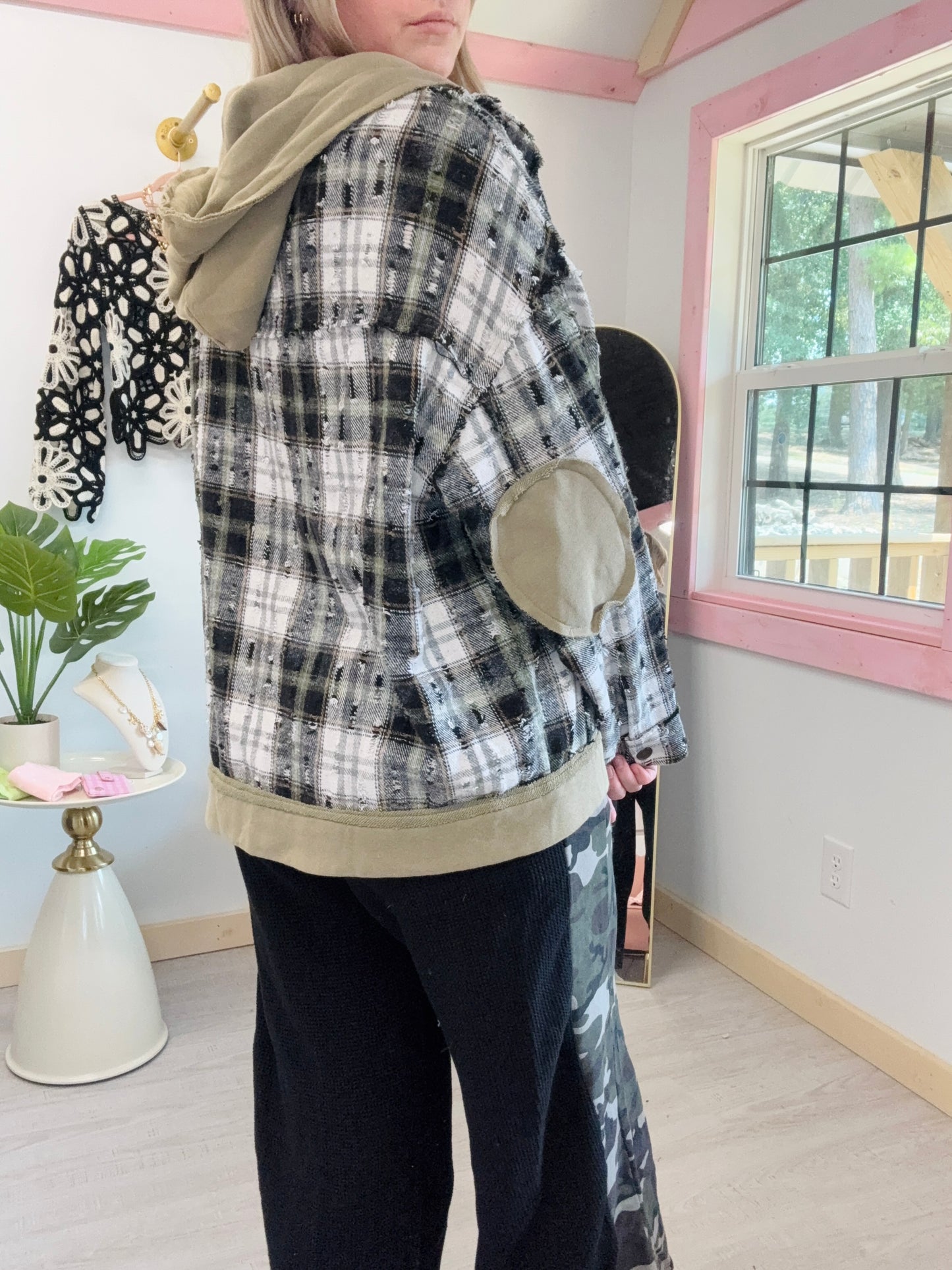 Olive Black Plaid Hoodie