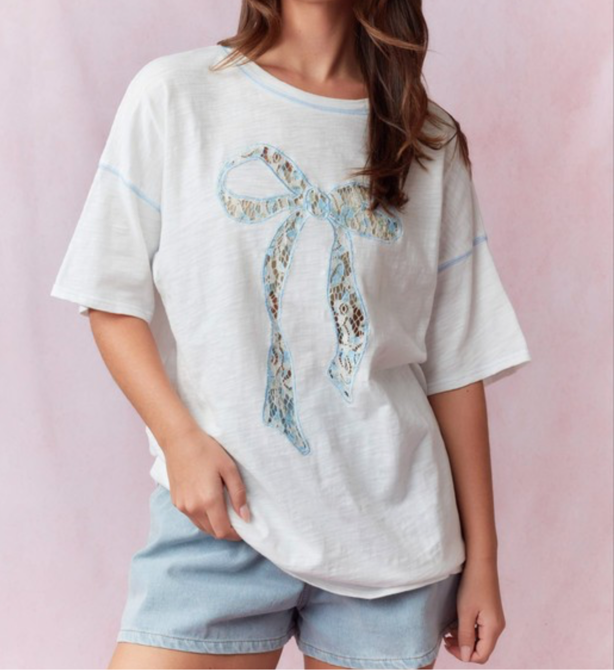 White and Blue Bow T-shirt