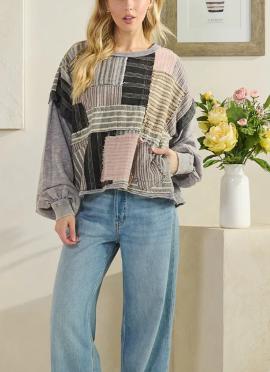 Hillary Mix Fabric Top Oli and Hali