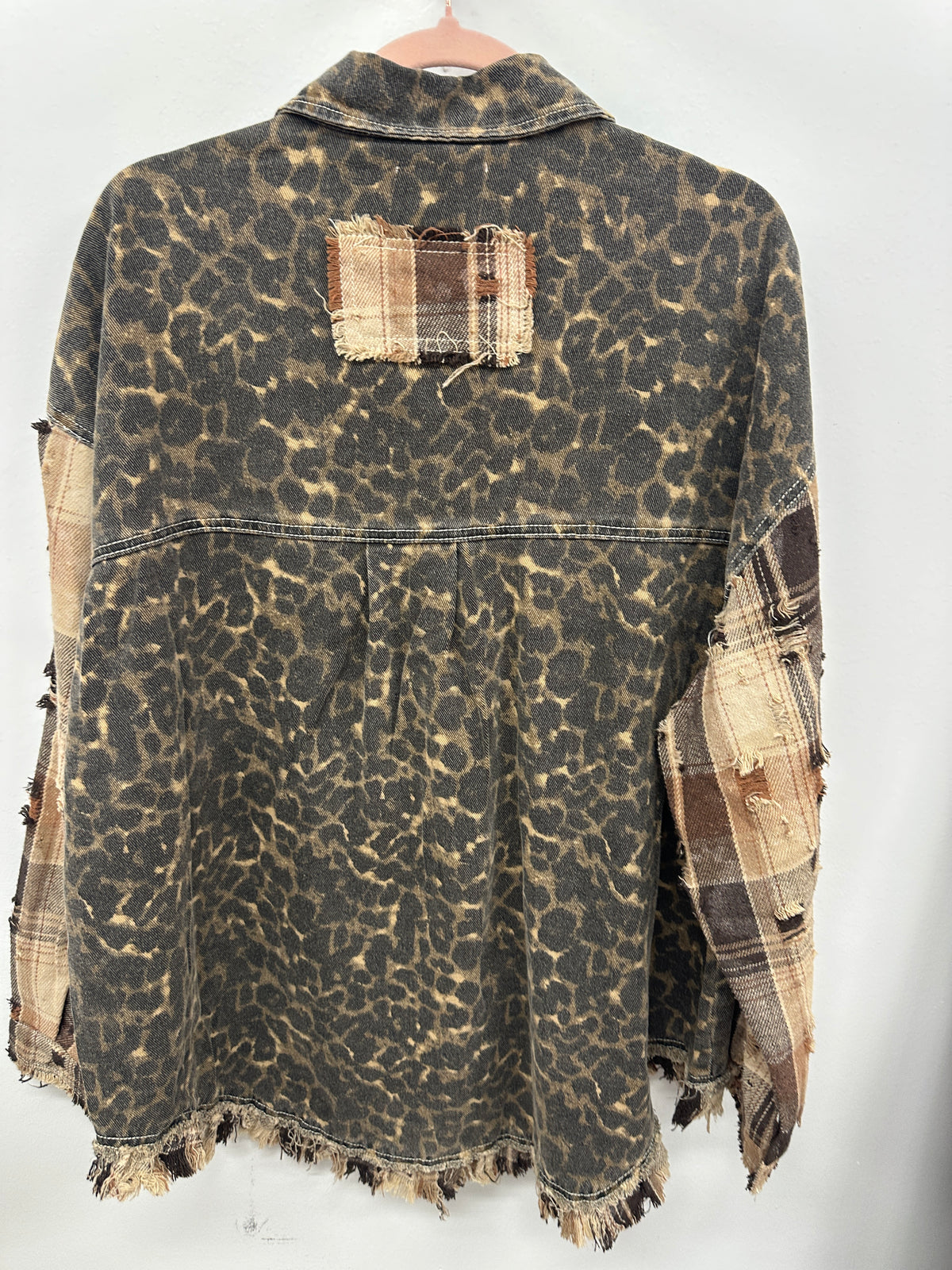 Allover Print Pattern Raw-Edge Fringe Trim Shirt Jacket