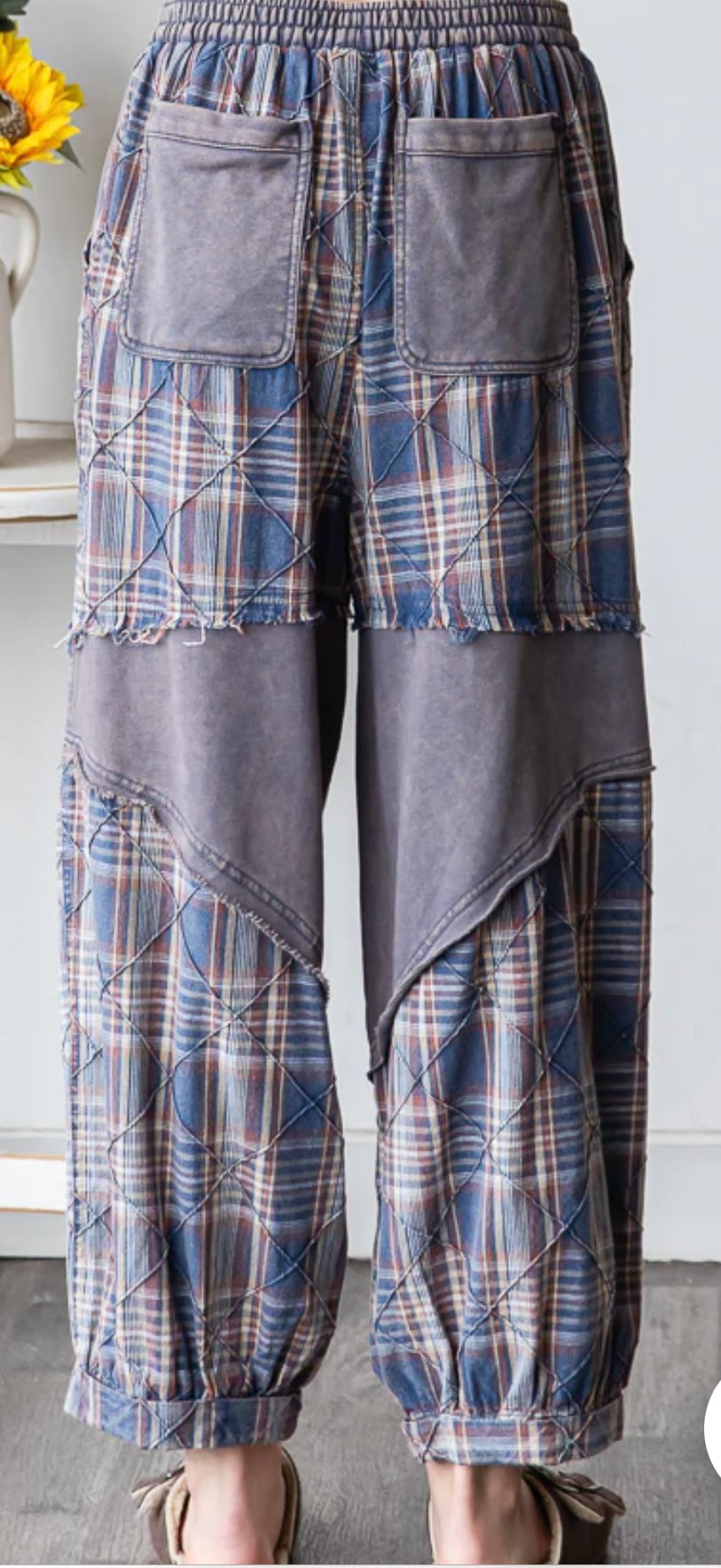 Blue Mineral Wash Quilted Joggers Oli and Hali