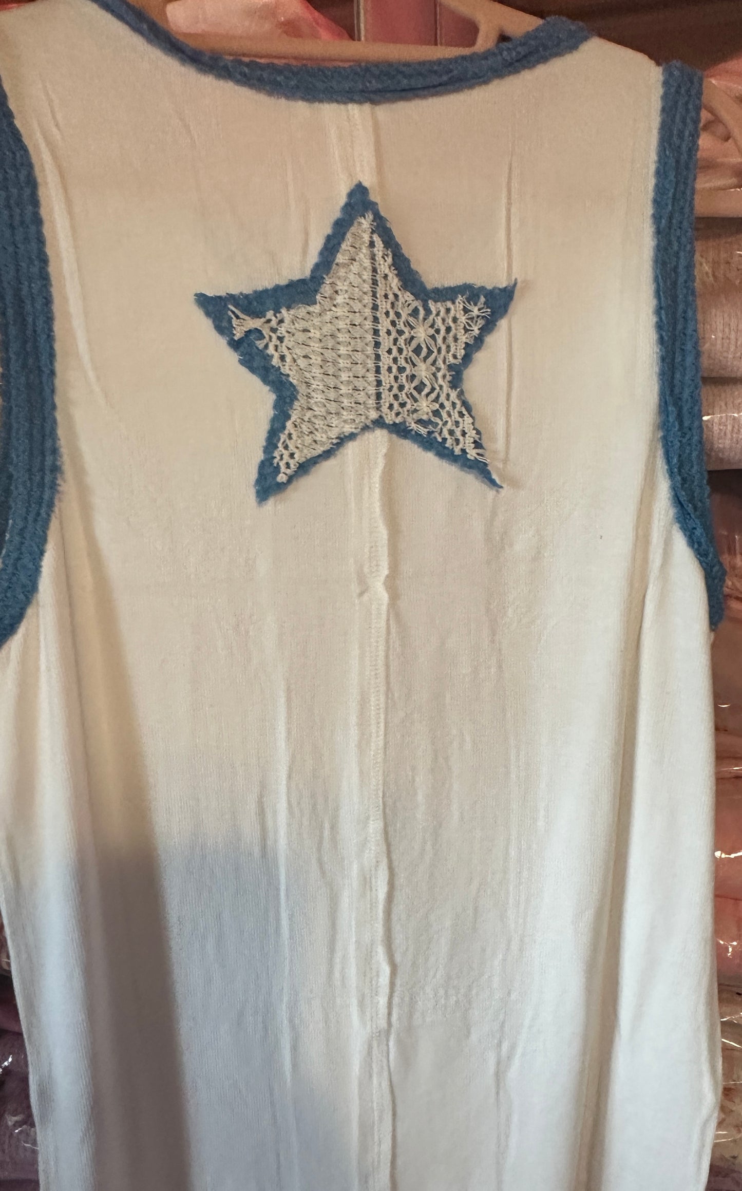 Blue and White Star Top