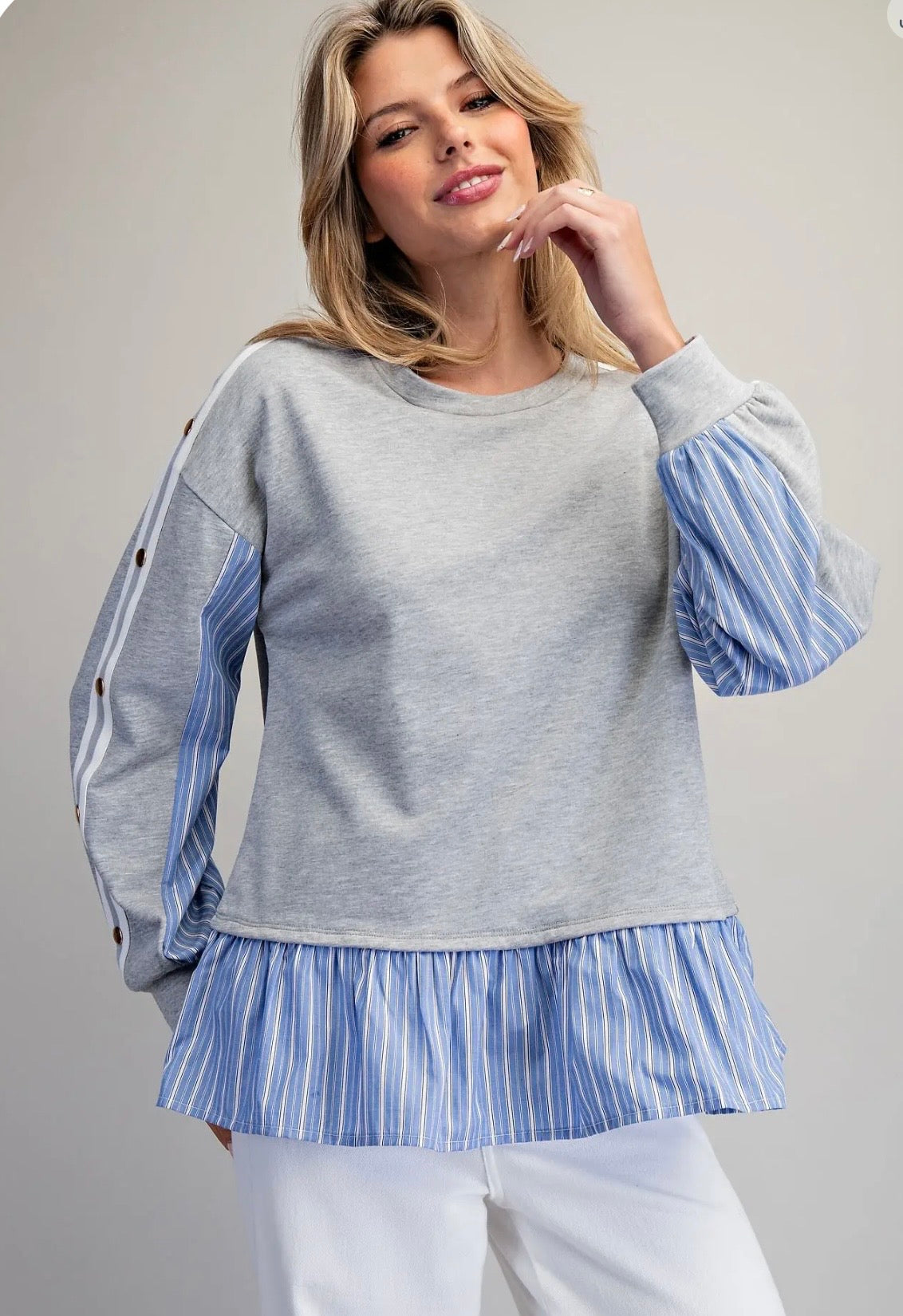 Grey and Blue Stripe Layer Top