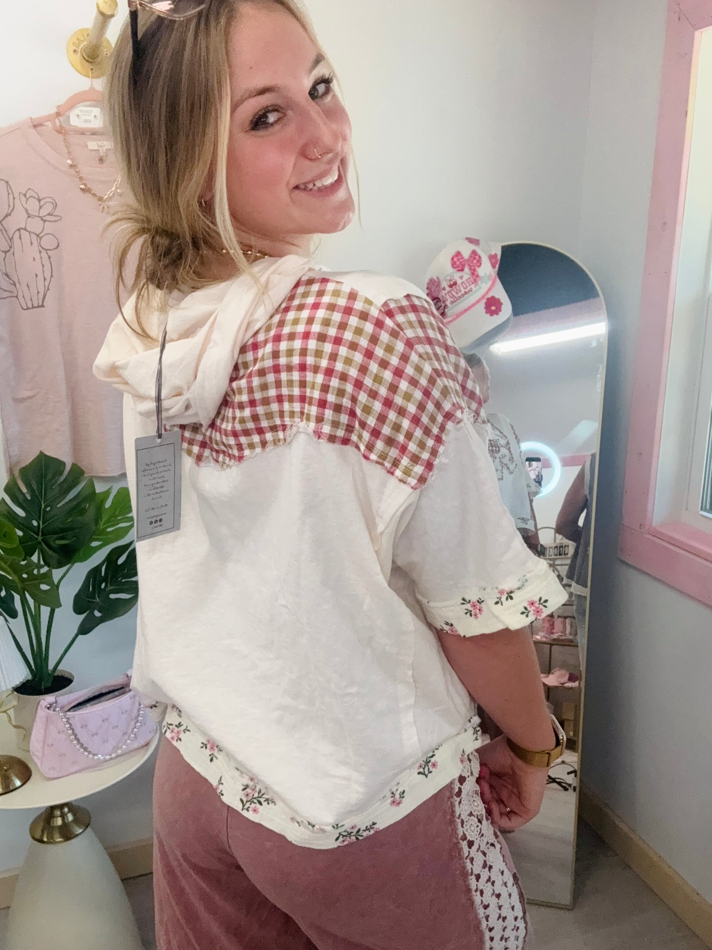 Cream Mauve Flower Sage & Fig Hoodie Top