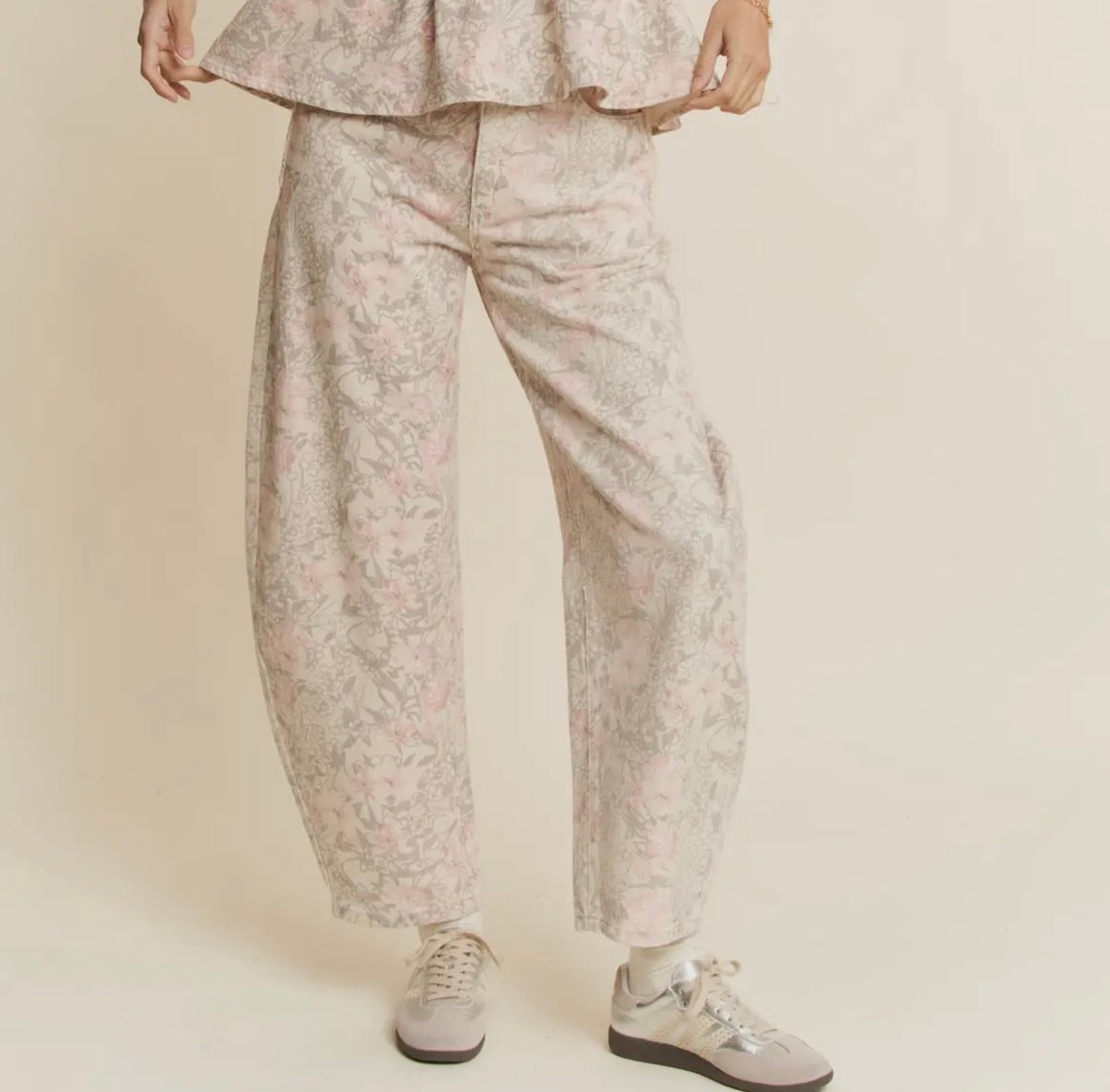 The Davi Ivory Floral Barrel Jeans