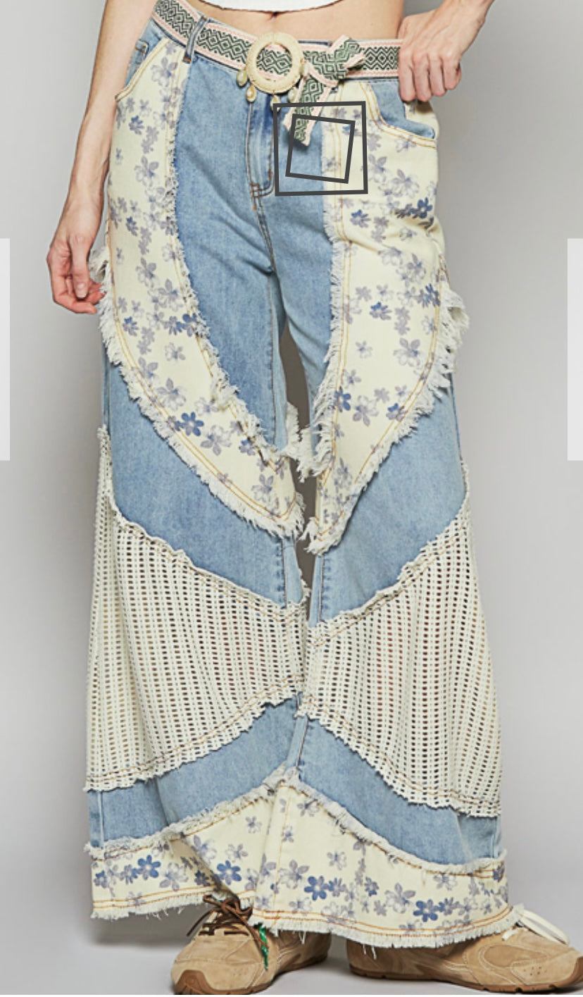 Frayed Floral Denim Pant