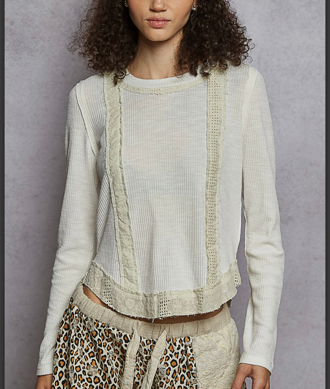Ivory Lace Long Sleeve Top Pol