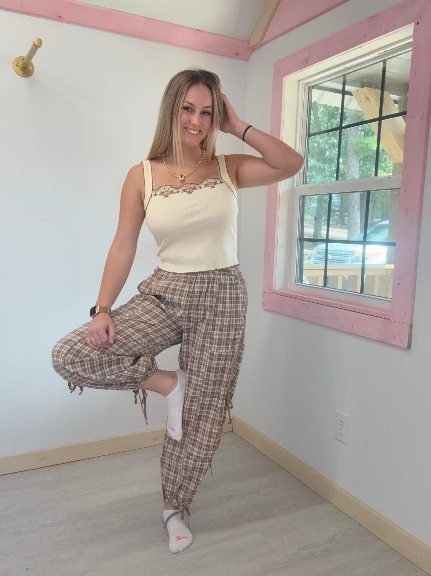 Mocha Plaid Bow Joggers
