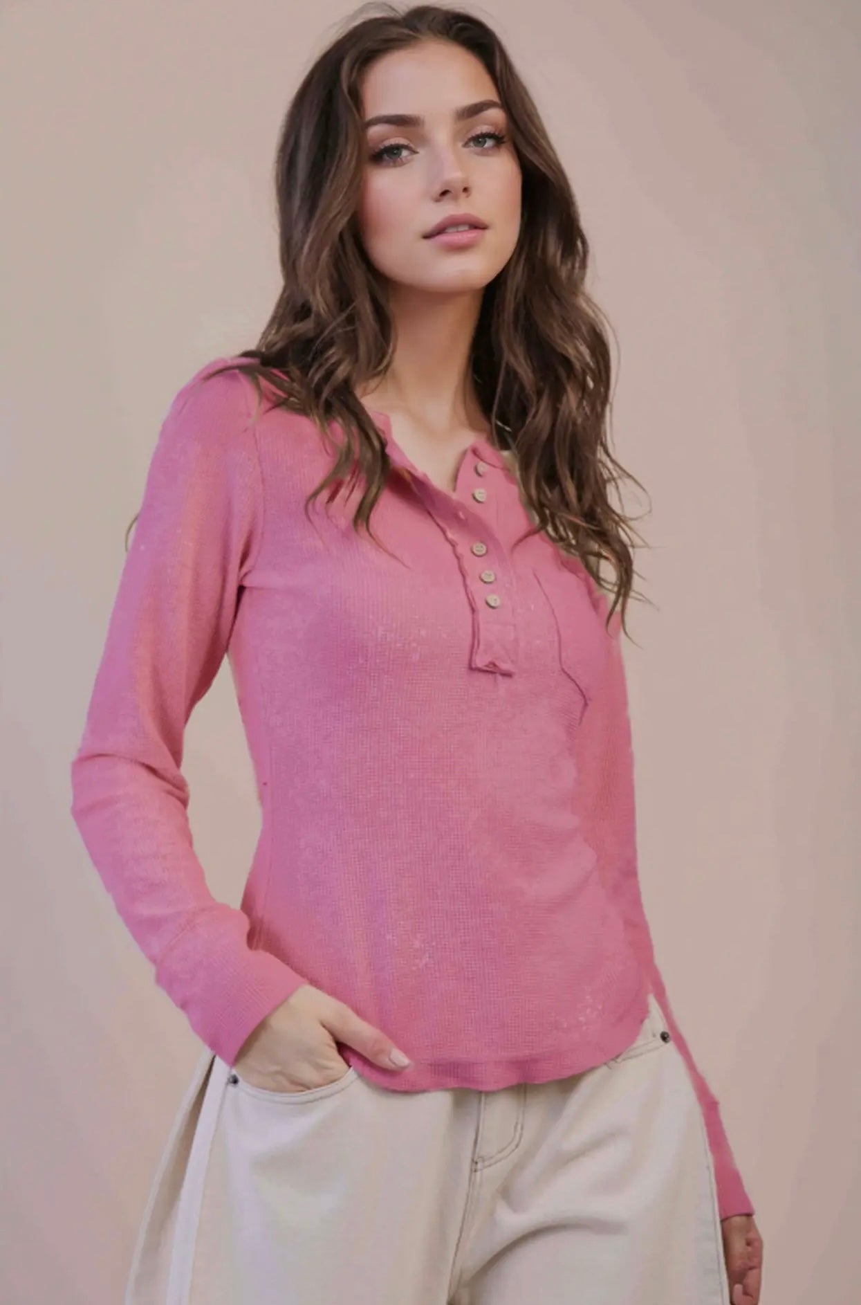 Magenta Waffle Knit Top Veryj