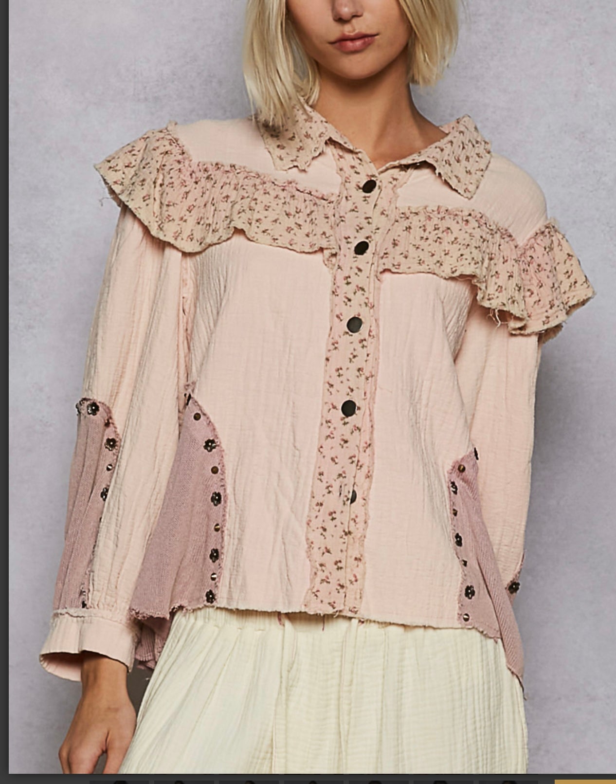 Blush Pink Ditsy Flower Flutter Sleeve Top Pol