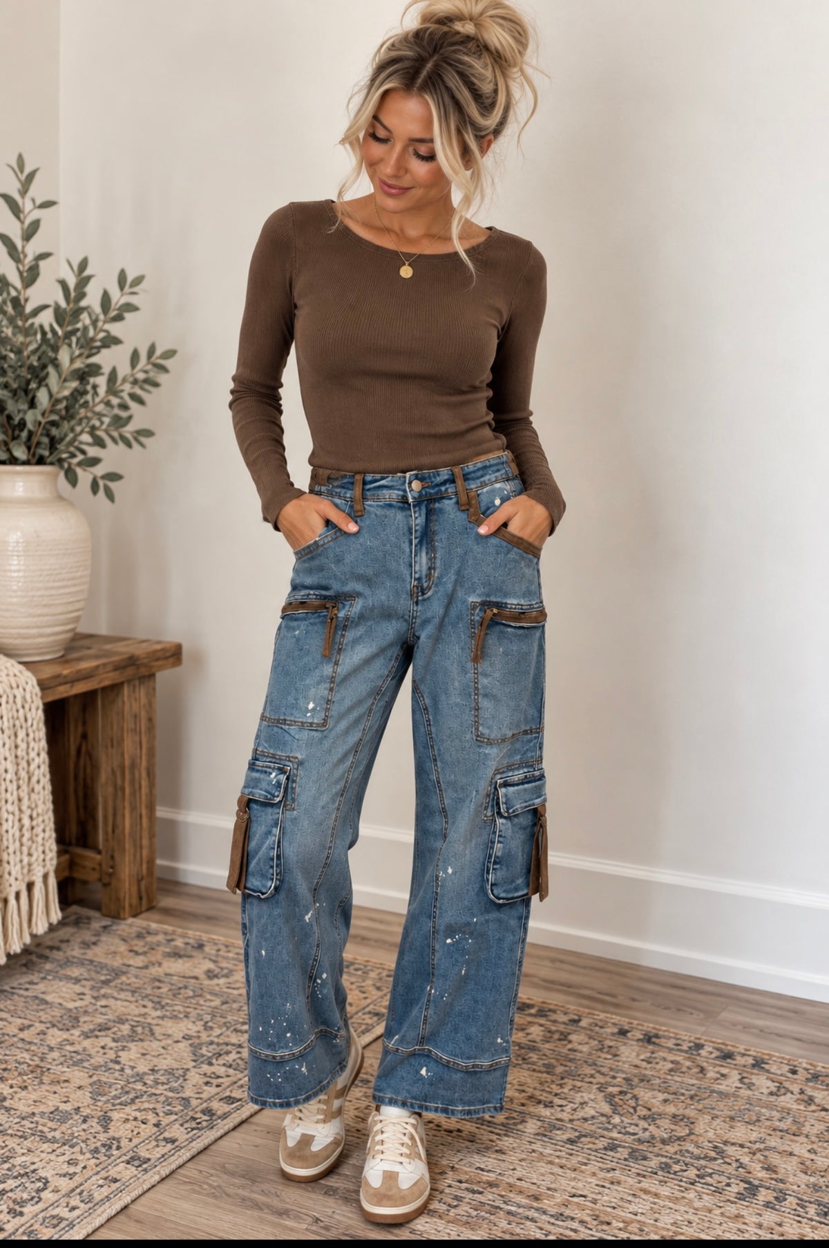 BOAT NECK LONG SLEEVE RIBBED KNIT TOP