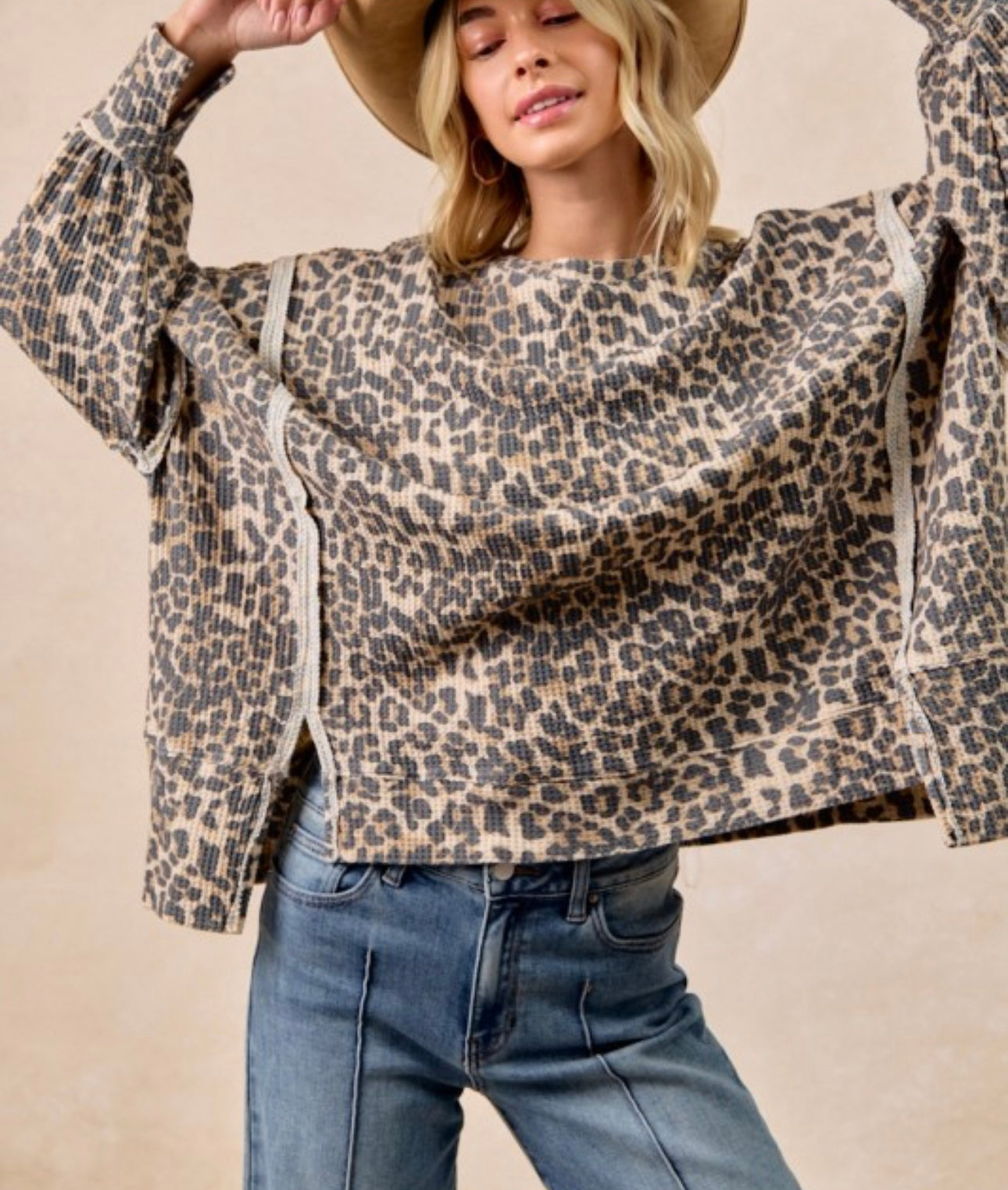 Leopard Waffle Oversized Top