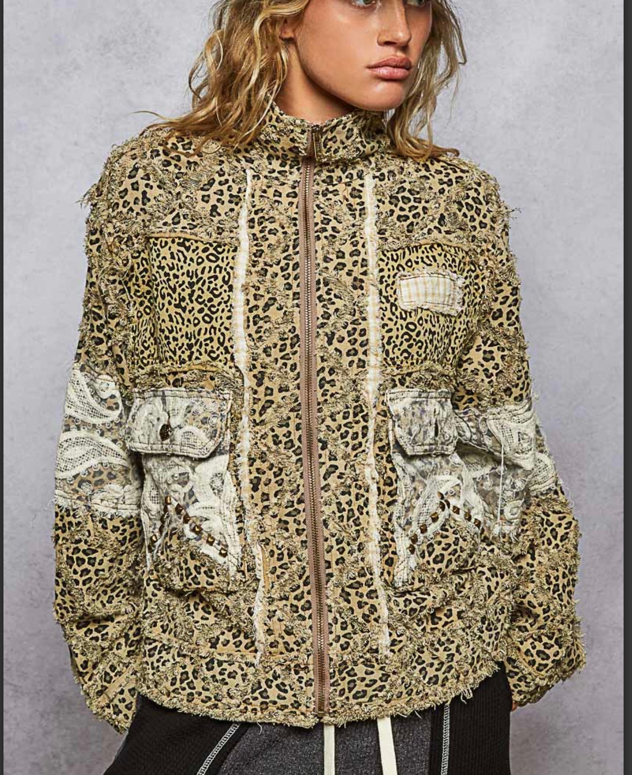 Tan Leopard Cargo Shacket Pockets Pol