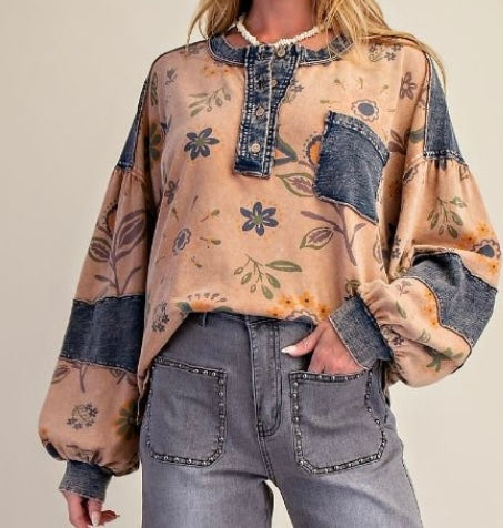 Mocha Floral Henley Top