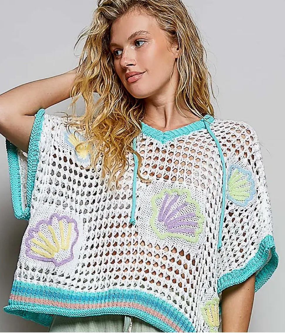 V-Neck Sleeveless Shell Embroidered Hoodie Thin Sweater Top