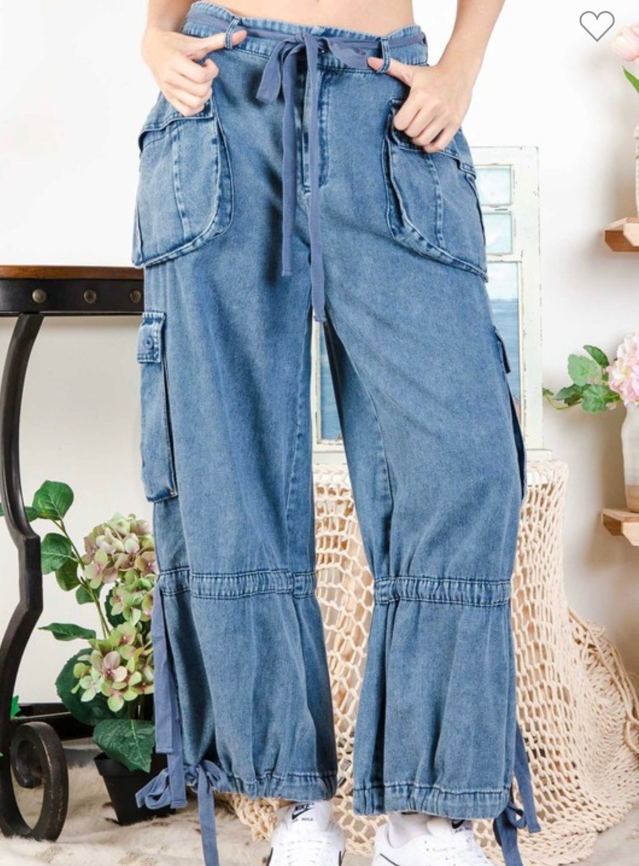 Belted Parachute Denim Cargo Pant/ Joggers BV