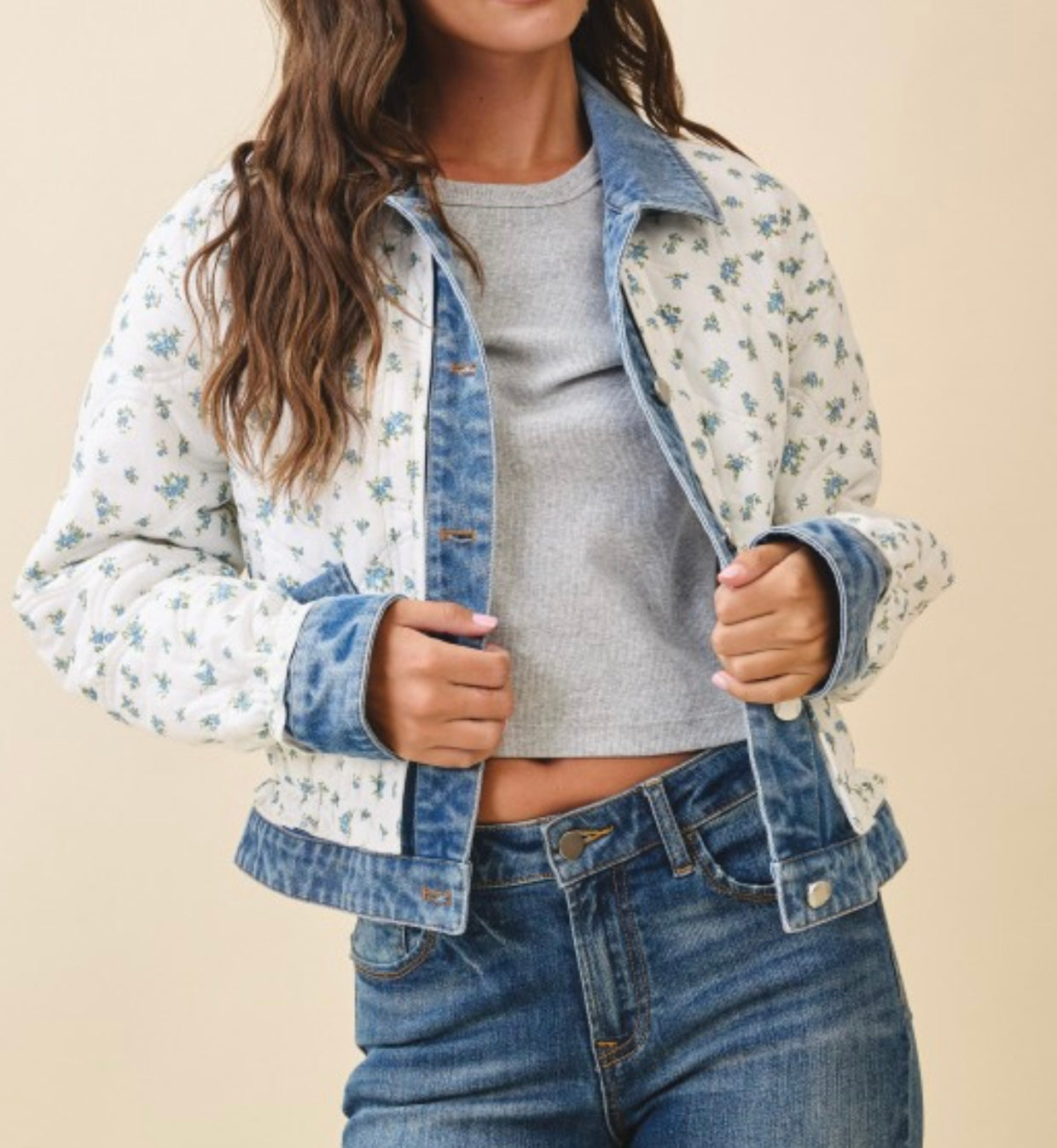 Blue Floral Quilted Jacket