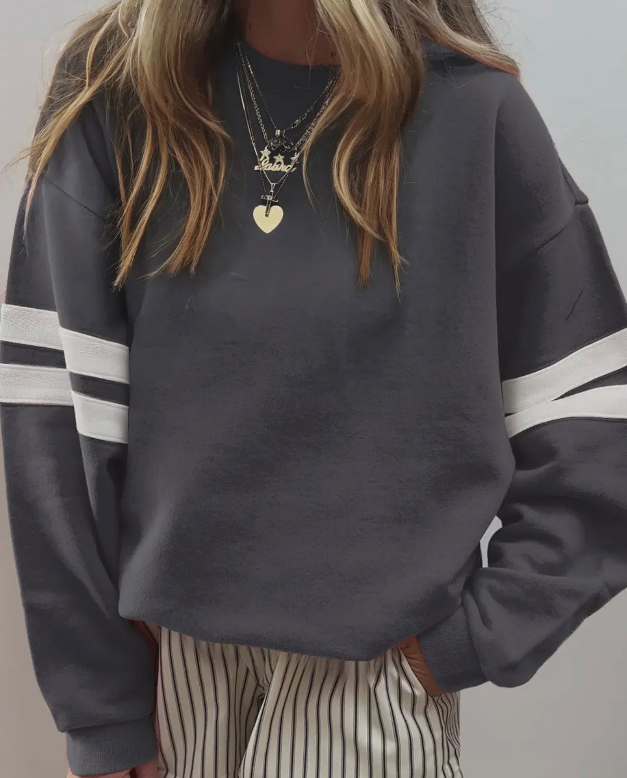 ldc Varsity Stripe Dark Grey Sweatshirt